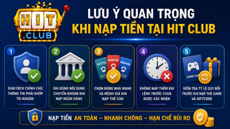 Những lưu ý quan trọng khi nạp tiền HIT CLUB
